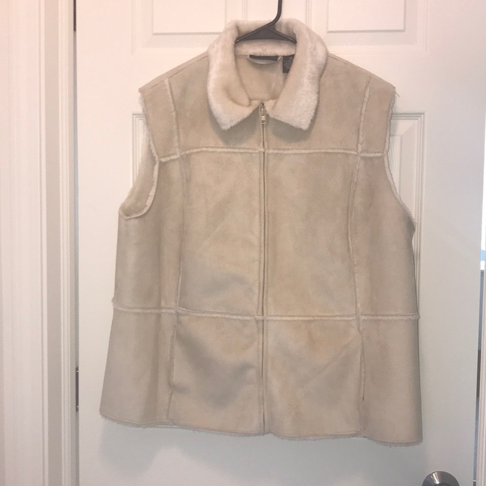 Taupe & Cream faux fur vest Plus size 3x